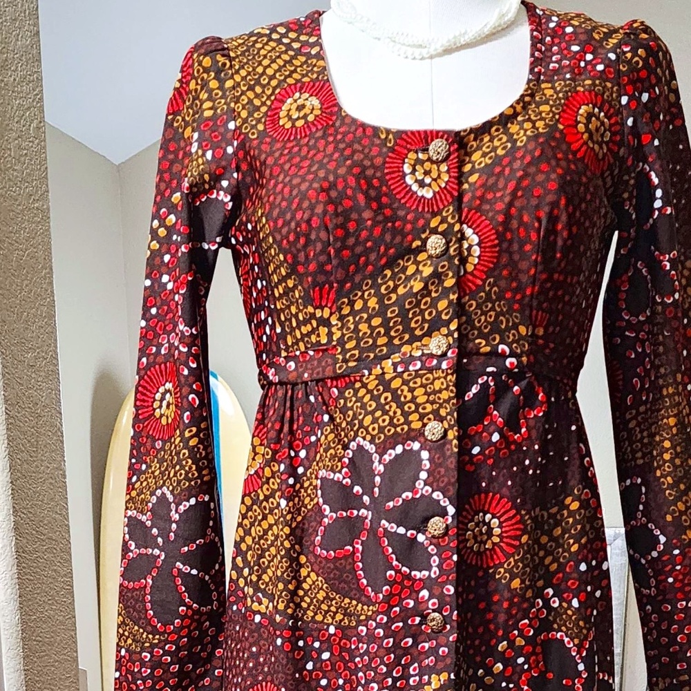 70s Vintage Ritz Honolulu Retro Mod Bohemian Chic Rockabilly Muumuu Dress Sz 12